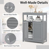Freestanding gray bathroom cabinet with double shutter doors, adjustable shelf, and smooth metal knobs for versatile.