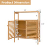 Bamboo bathroom floor storage cabinet dimensions with slatted doors, open shelf, and waterproof finish for easy.