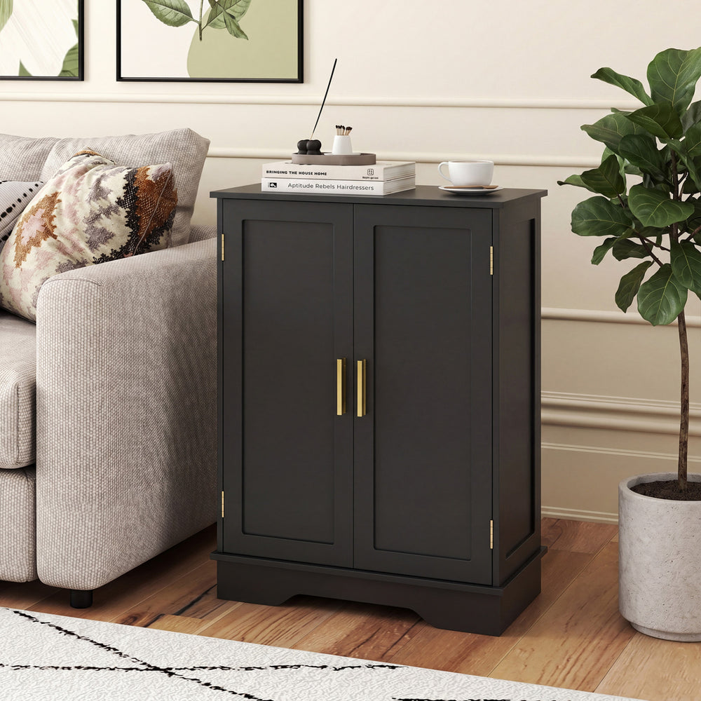 Bathroom Floor Storage Cabinet with 2 Doors and Adjustable Shelves-Black - Gallery View 1 of 10