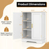 Bathroom floor storage cabinet dimensions showing 2 doors, adjustable shelves, and a sleek white finish for versatile.
