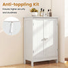 White bathroom floor storage cabinet with double doors and shelves, ideal for organizing toiletries and other essentials.
