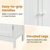 Double door bathroom cupboard cabinet in white with easy-to-grip handles and elevated legs for versatile storage.
