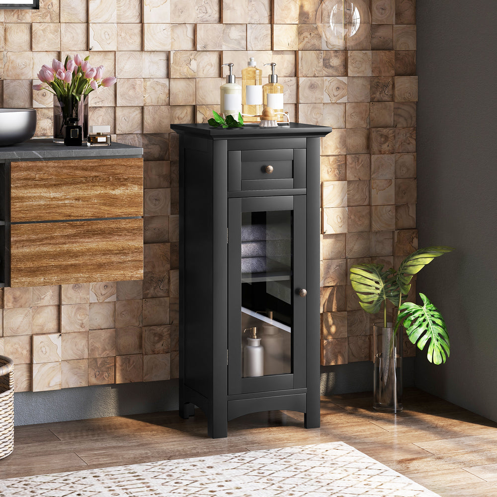 Bathroom Freestanding Storage Cabinet with Single Glass Door-Black - Gallery View 1 of 10