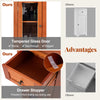 Freestanding bathroom storage cabinet in brown with tempered glass door, drawer stopper, and adjustable shelf for.