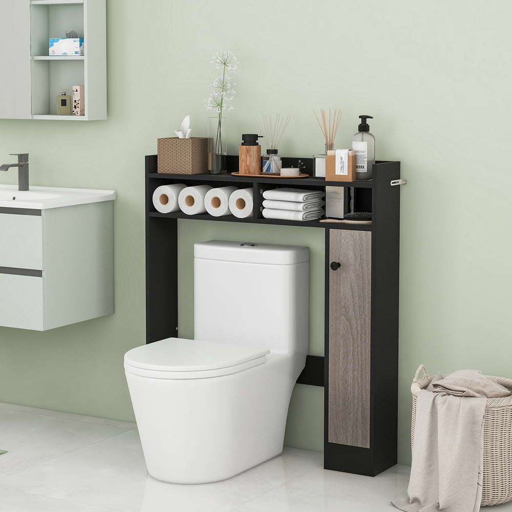 Bathroom Over the Toilet Floor Storage Organizer with Adjustable Shelves-Black - Gallery View 1 of 10