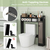 Bathroom over the toilet storage organizer in black with adjustable shelves and anti-toppling design for added safety.