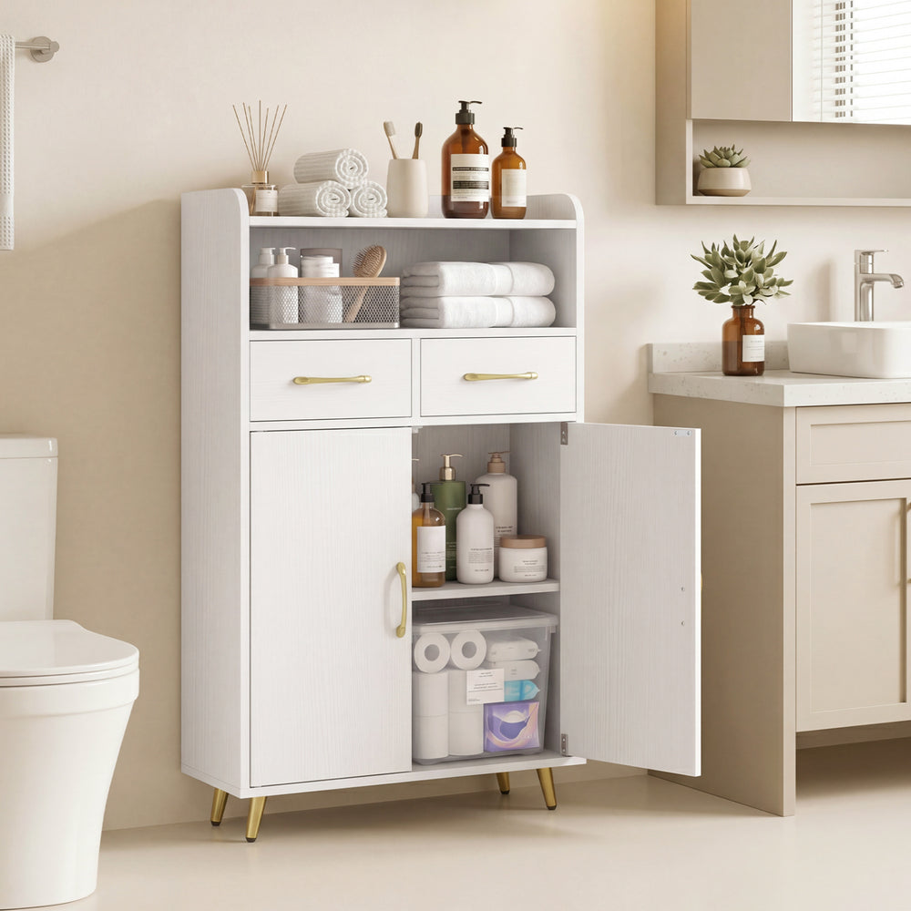 Bathroom Storage Cabinet Freestanding Floor Cabinet with 2 Drawers and 2 Doors-White - Gallery View 1 of 10