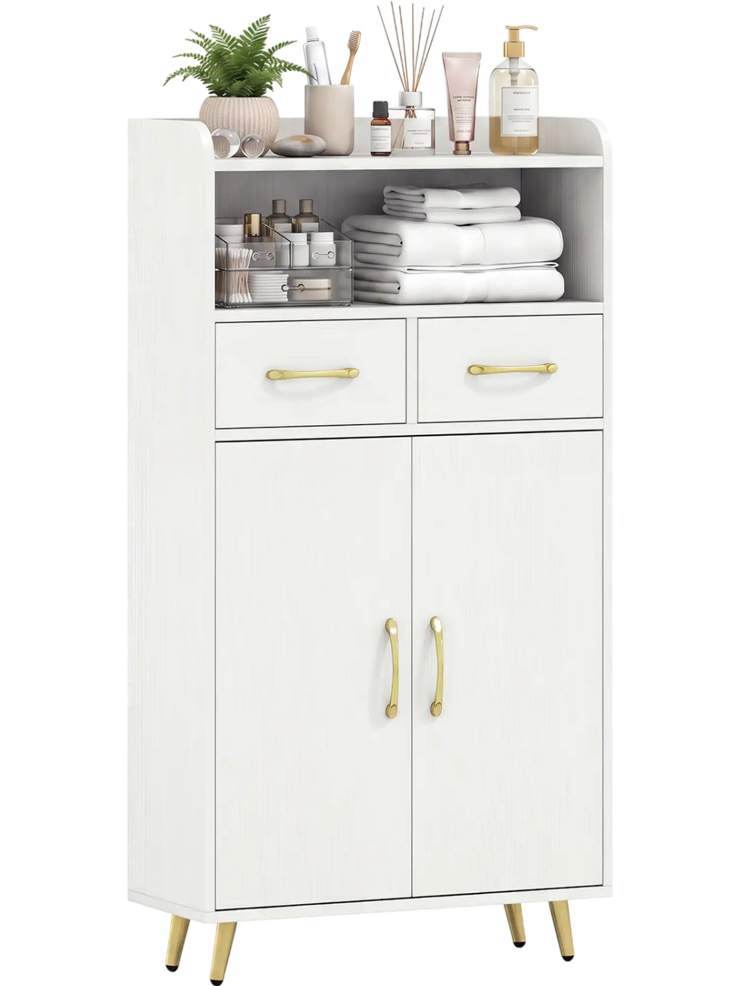 Costway Bathroom Storage Floor Cabinet 2 Drawers 2 Doors 73913258 New