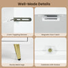 Well-made details of the freestanding white bathroom storage cabinet include sturdy metal legs and anti-toppling devices for safety.