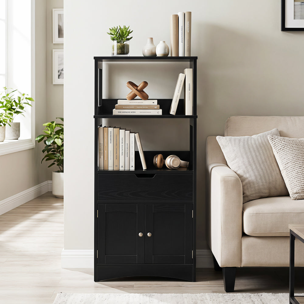 Bathroom Storage Cabinet with Drawer and Shelf Floor Cabinet-Black - Gallery View 1 of 10