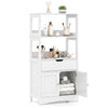 Elegant white bathroom storage cabinet with enclosed cabinet and drawer, providing stylish and functional organization for any space.