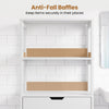 Bathroom storage cabinet featuring anti-fall baffles, sturdy frame, and ample space for organized storage in any room.