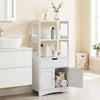 Bathroom storage cabinet with drawer and open shelves, made of durable MDF, ideal for organizing items in any room.