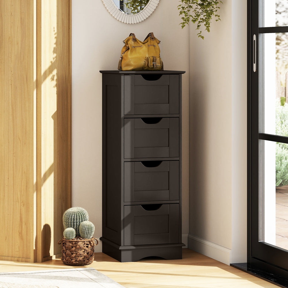Bathroom Storage Cabinet with Cutout Handles and 4 Drawers-Brown - Gallery View 1 of 10