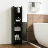 Slim black bathroom cabinet with adjustable shelves and door, perfect for organizing essentials in limited spaces.