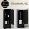 Bathroom slim cabinet corner in black with adjustable 3-tier shelf, perfect for organizing essentials in limited spaces.
