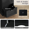 Bathroom storage cabinet with cutout handles, four drawers, and built-in stops for stability in black finish.