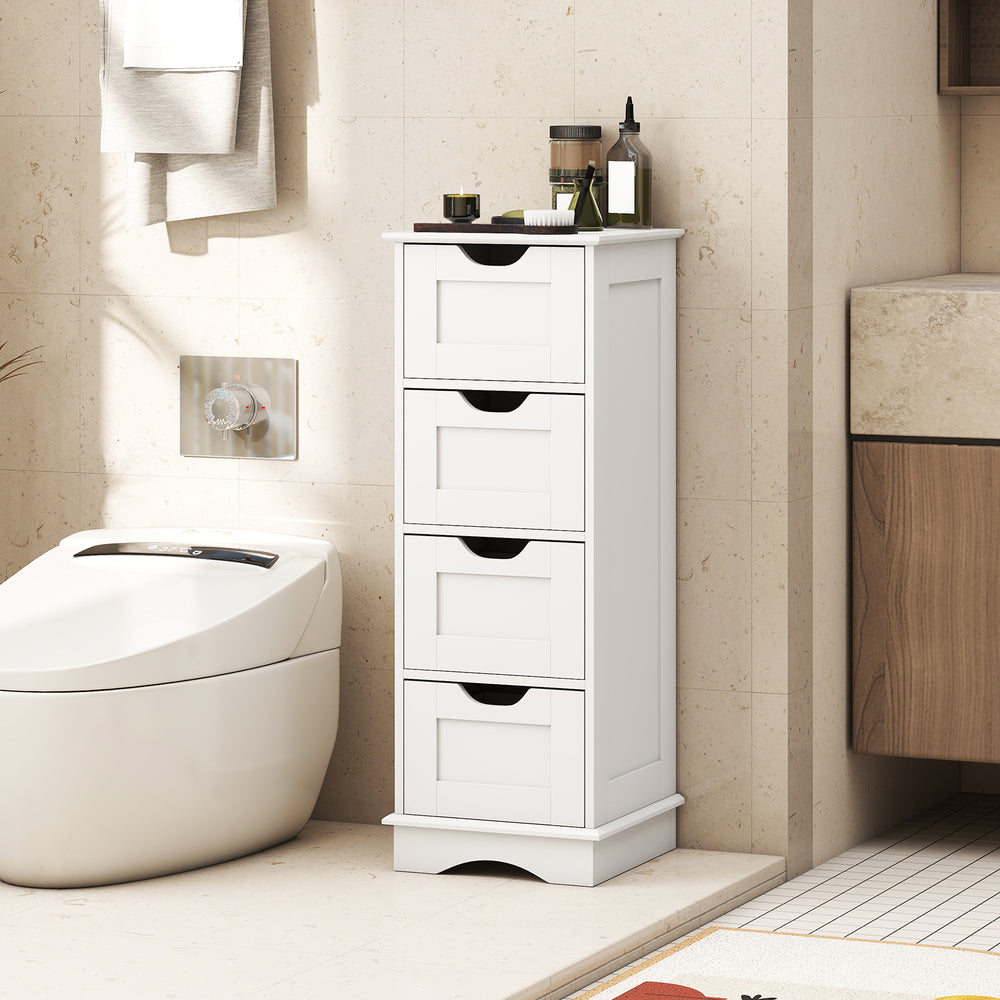 Bathroom Storage Cabinet with Cutout Handles and 4 Drawers-White - Gallery View 1 of 10
