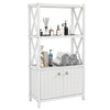 Bathroom storage cabinet with open shelves and double doors in white, featuring a solid rubber wood frame for versatile.