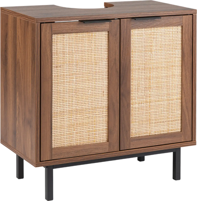 Costway Bathroom Vanity Under Sink Cabinet 2 Rattan Doors Shelf U-Shaped Cut-Out 76270109 New
