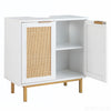 Bathroom Vanity Cabinet with U-Shaped Cut-Out 2 Rattan Doors and Shelf-White - Gallery View 1 of 2