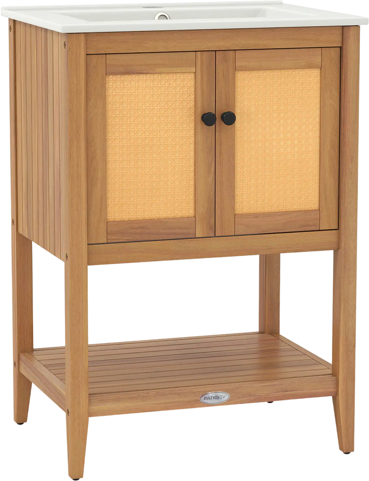 Costway Bathroom Vanity Ceramic Sink Rattan Doors Slatted Shelf 80375463 New