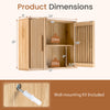 Bathroom wall cabinet with slatted doors, adjustable shelves, and dimensions for easy wall mounting in natural finish.