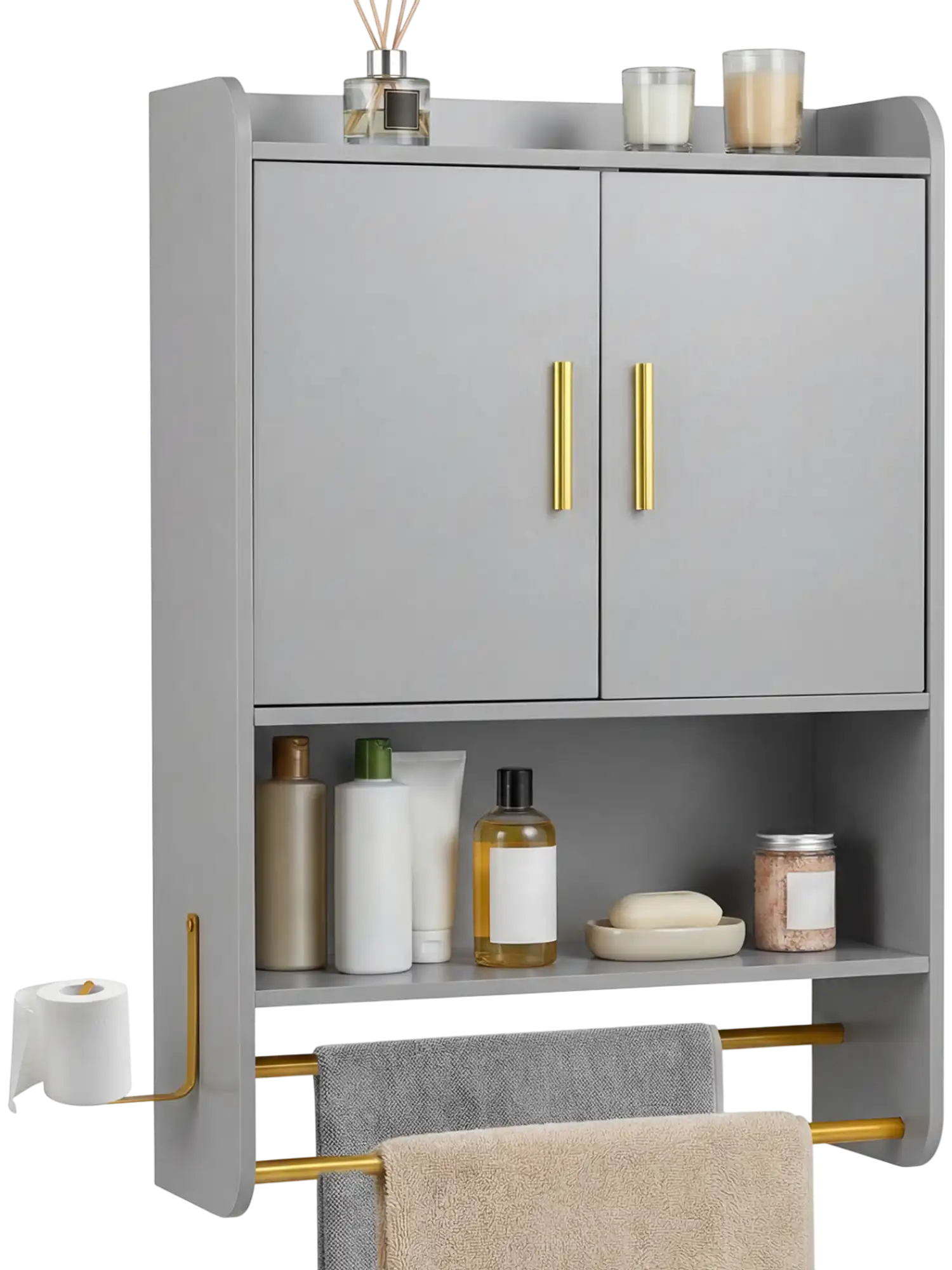 Costway Bathroom Wall Mounted Medicine Storage Cabinet with Towel Bars 18122302 New