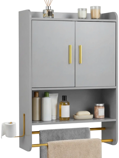 Costway Bathroom Wall Mounted Medicine Storage Cabinet with Towel Bars 18122302 New