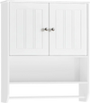White bathroom wall cabinet with towel bar, open shelf, and adjustable shelf for versatile storage solutions.