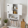 White bathroom wall cabinet with 2 barn doors, 3-tier storage, and towel bar, ideal for organizing toiletries and decor.