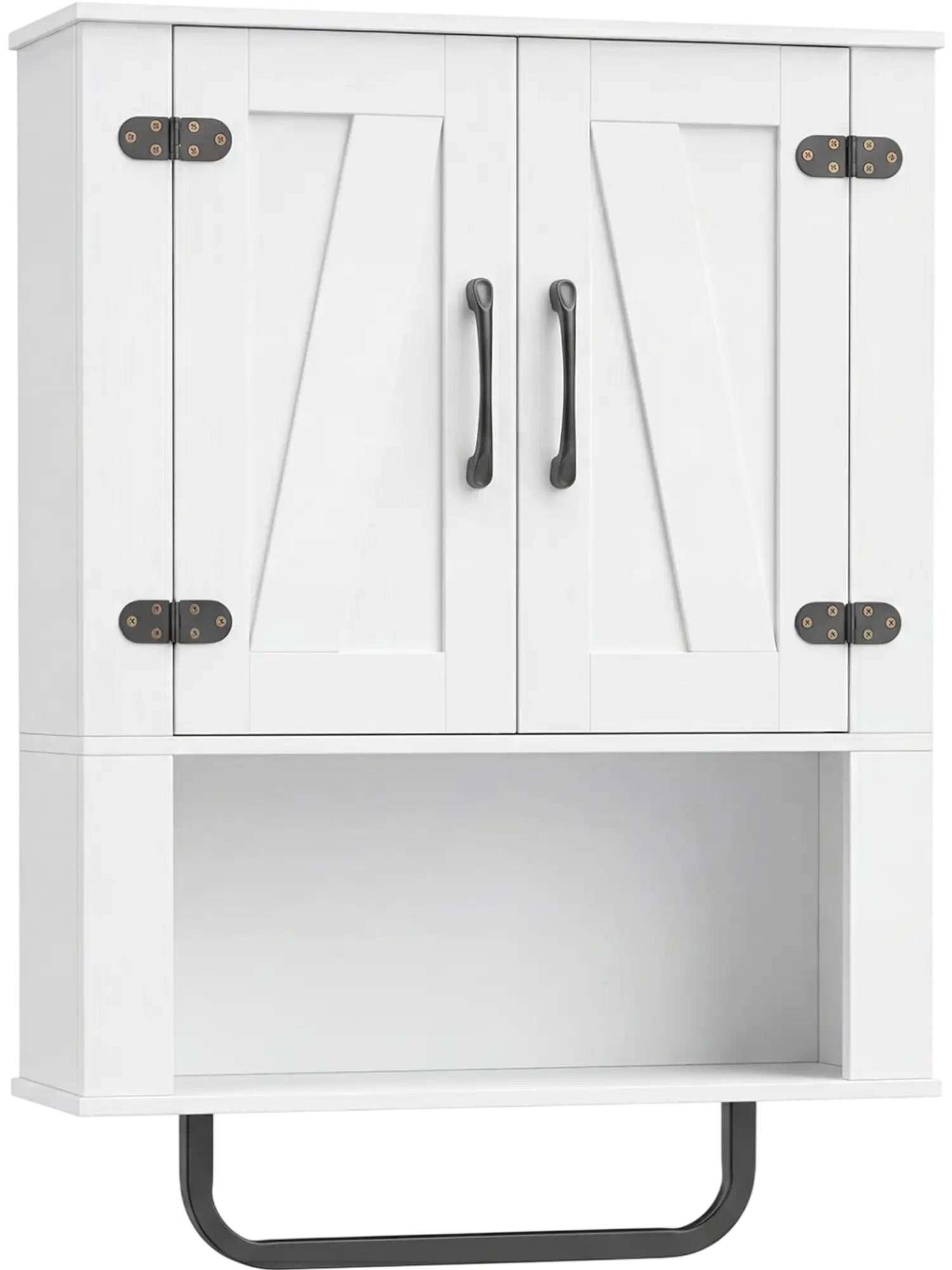 Costway Bathroom Wall Cabinet w/ 2 Barn Doors Towel Bar 3-Tier Storage 67039314 New
