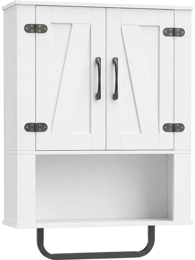 Costway Bathroom Wall Cabinet w/ 2 Barn Doors Towel Bar 3-Tier Storage 67039314 New