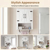 Bathroom wall cabinet with barn doors, towel bar, and three-tier storage, ideal for stylish organization in various.