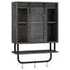 Bathroom wall cabinet with sliding barn door, black wood grain finish, 3 hooks for towels, ideal for organized storage.