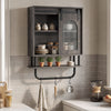 Bathroom wall cabinet with sliding barn door, 3-tier storage, and metal hanging bar with hooks for versatile.