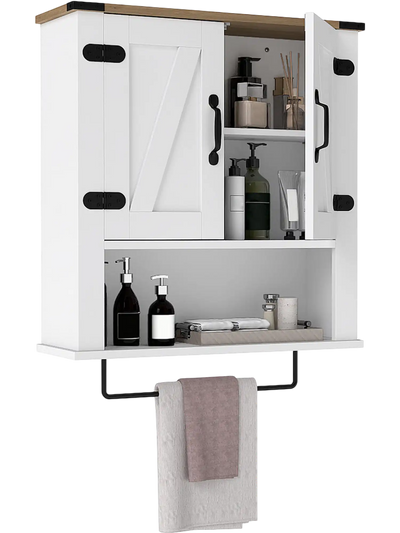 Costway Bathroom Wall Cabinet Farmhouse Medicine Cabinet Towel Bar 13264958 New