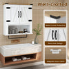 Bathroom wall cabinet with towel bar in white, featuring a barn door design and adjustable shelf for versatile storage.