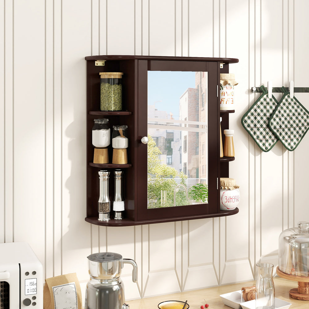 Bathroom wall cabinet with HD mirror and rounded corners, designed for wall mounting to maximize storage space.