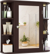 Bathroom wall cabinet with mirror features 4 enclosed shelves and 6 open shelves for organized storage and easy access.