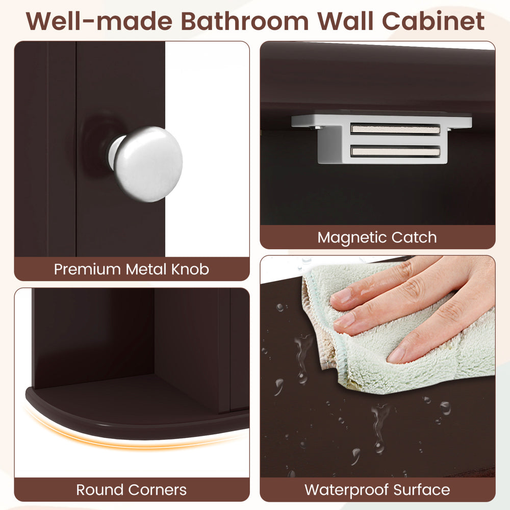 Bathroom wall cabinet with mirror featuring waterproof surface, adjustable shelves, and rounded corners for safety.