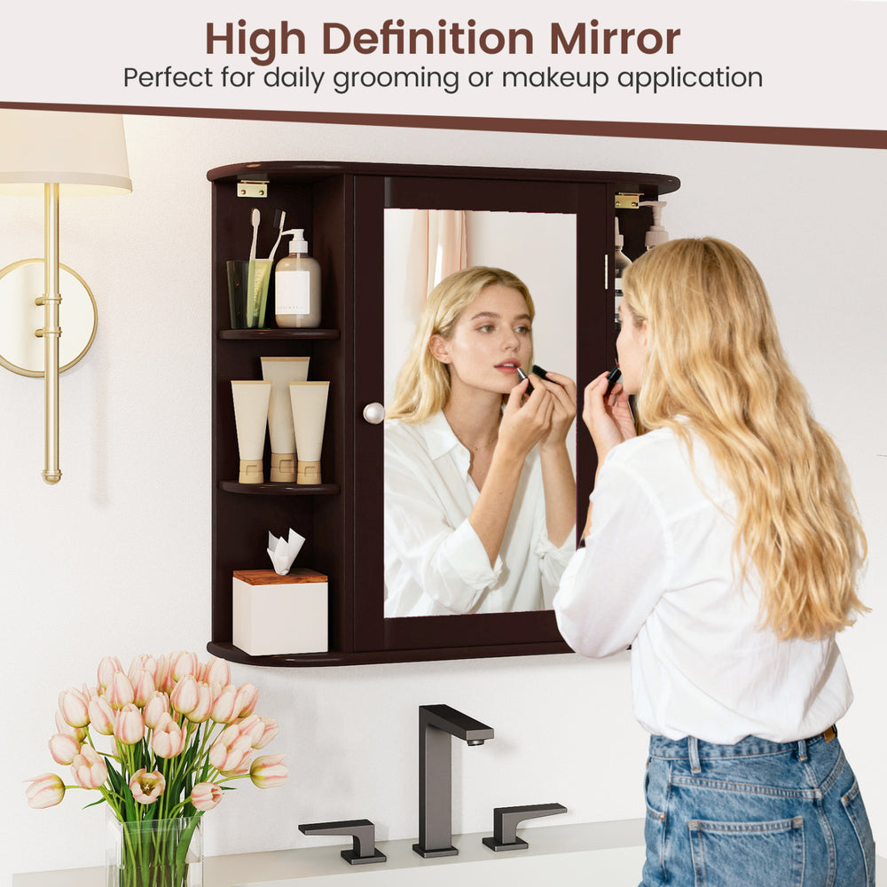Bathroom wall cabinet with HD mirror and ample storage, featuring adjustable shelves for flexible organization.