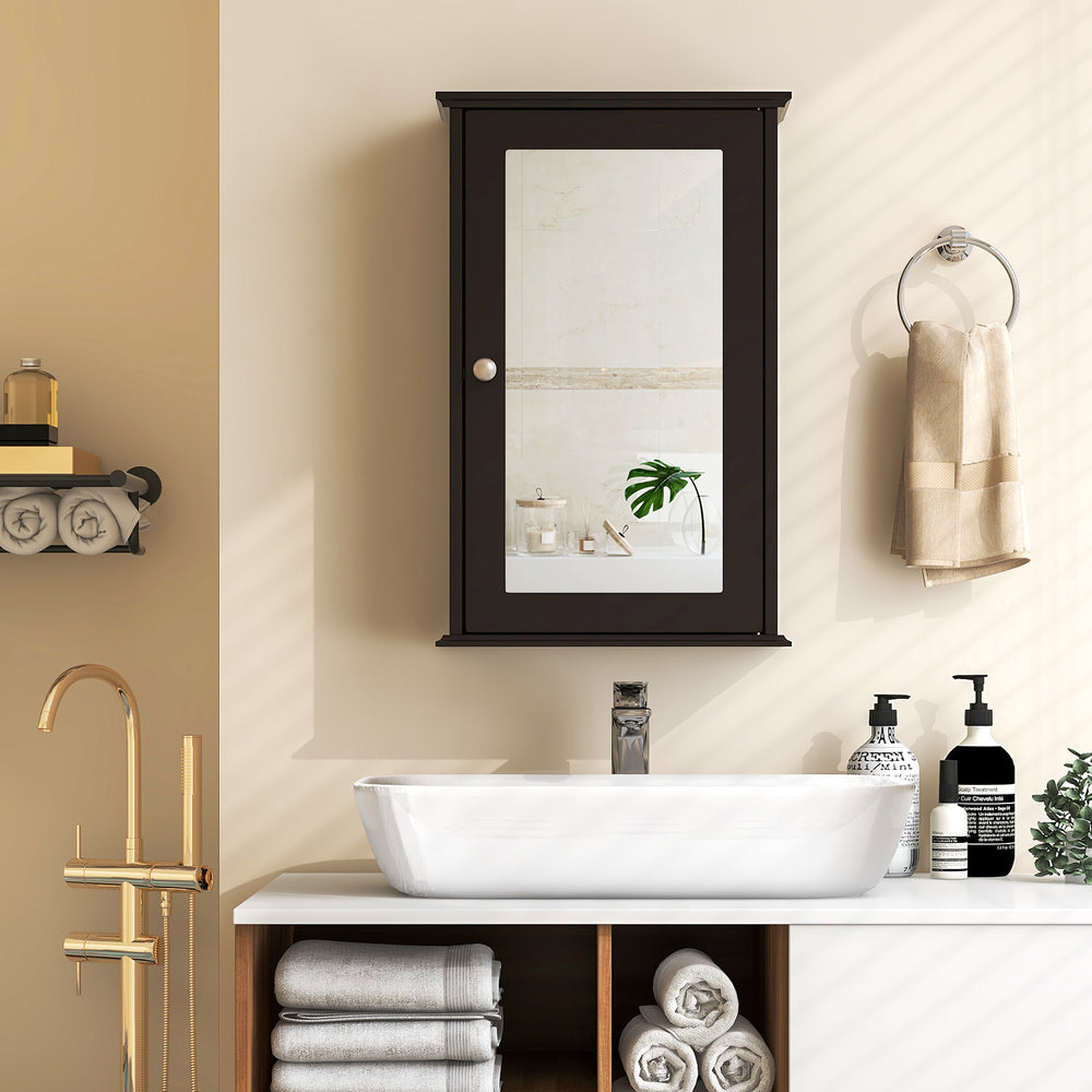Bathroom Wall Cabinet with Single Mirror Door-Brown - Gallery View 1 of 10