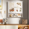 White bathroom wall mount mirror cabinet organizer with adjustable shelf and magnetic doors for efficient storage.