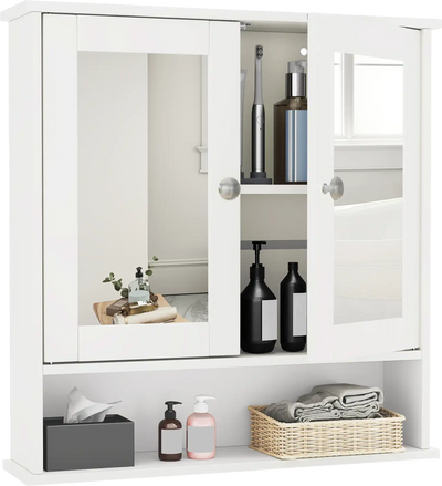 Costway Wall-Mounted Bathroom Mirror Storage Cabinet Double Door 98015374 New