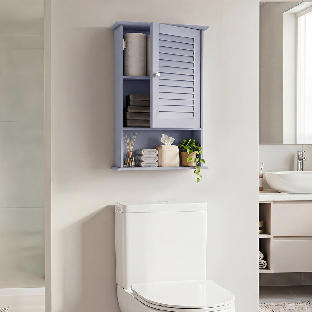 Bathroom Wall Mount Storage Cabinet Single Door with Height Adjustable Shelf-Gray - Gallery View 1 of 9