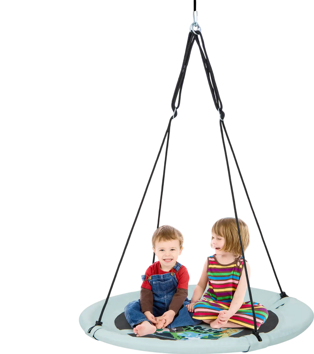 40-inch saucer tree swing with adjustable ropes, designed for kids aged 3-15, perfect for outdoor fun by the beach.