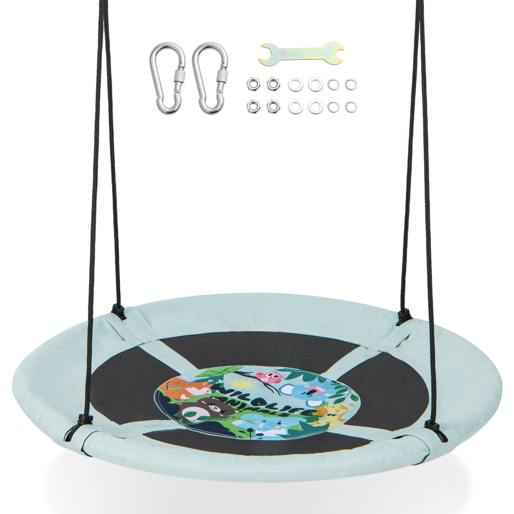 40-inch saucer tree swing made of 900D oxford fabric with adjustable ropes, perfect for kids' outdoor fun.