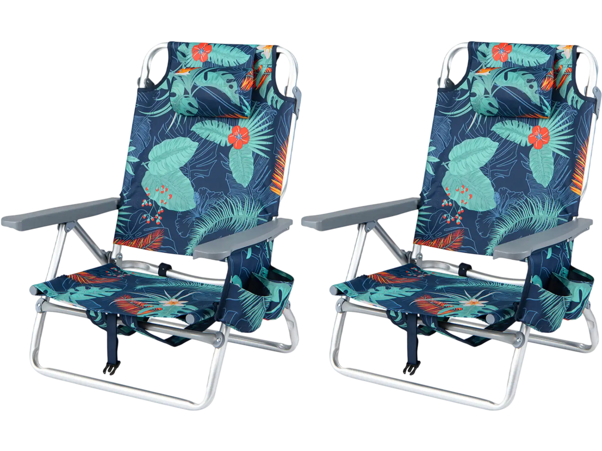 Costway Set of 2 Portable Folding Backpack Beach Recliner Chairs 5-Position Padded Headrest 57994575 New