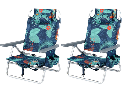 Costway Set of 2 Portable Folding Backpack Beach Recliner Chairs 5-Position Padded Headrest 57994575 New